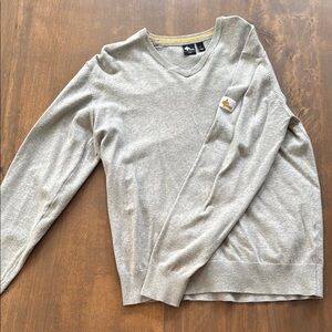 Heather Gray V-Neck Knit Sweater with Ribbed Cuffs
